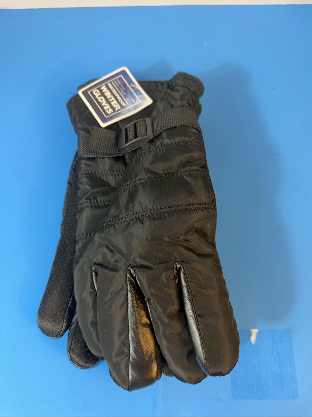 Insulated Black Winter Gloves with Adjustable Strap